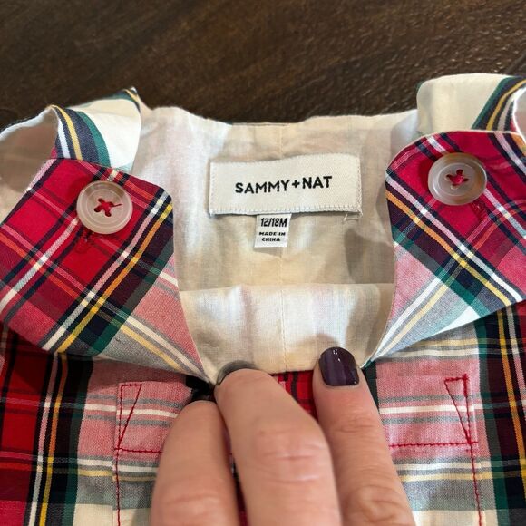 Sammy + Nat Red White Plaid Coveralls Overalls Romper Unisex Baby 12-18 Months - Picture 4 of 6